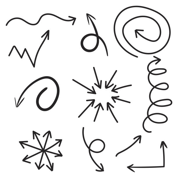 箭头图标集。手绘矢量插图上的白色背景。图片下载