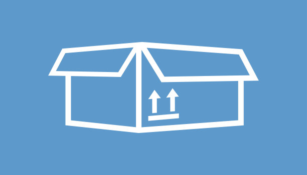 包装盒图标与箭头符号。运输包简单的矢量插图在蓝色的背景。图片下载