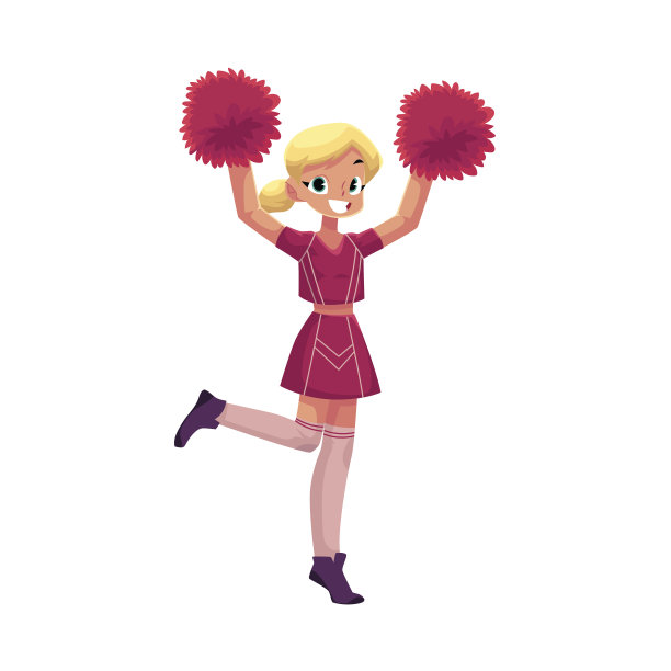手持绒球跳舞的微笑啦啦队队员矢量图图片下载