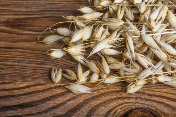 木桌上放着漂亮的燕麦干素材图片