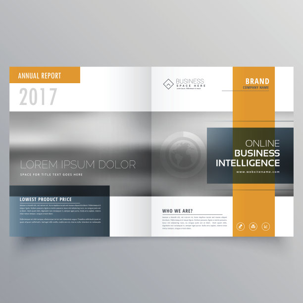 时尚简约的黄色和蓝色主题杂志宣传册模板图片下载