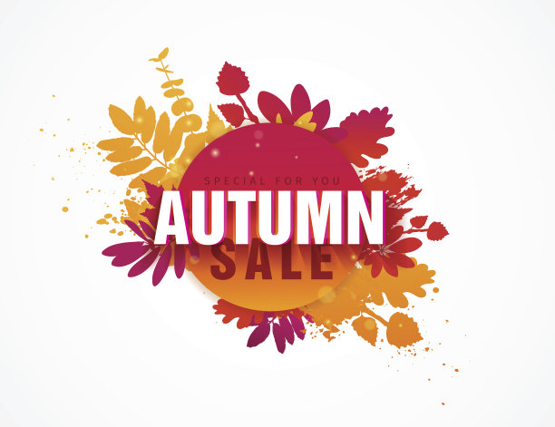 模板设计圆秋季销售旗帜与装饰剪影植物。标志的促销和折扣提供的性质与秋天的枫叶季节。向量。图片下载