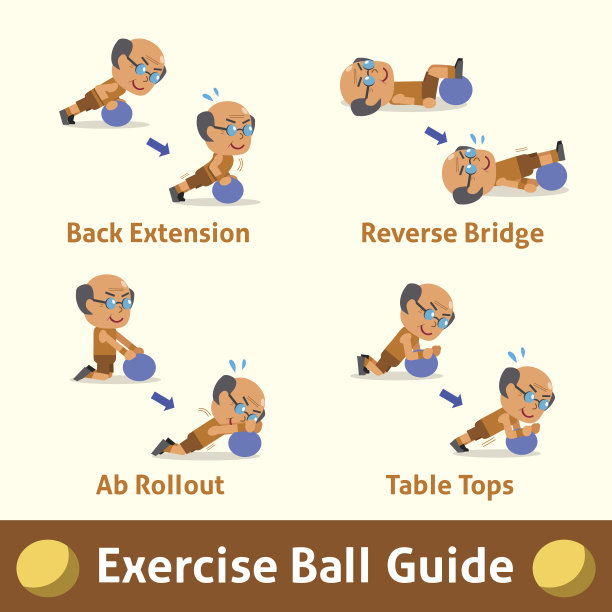 卡通老人做运动球步健康图片下载
