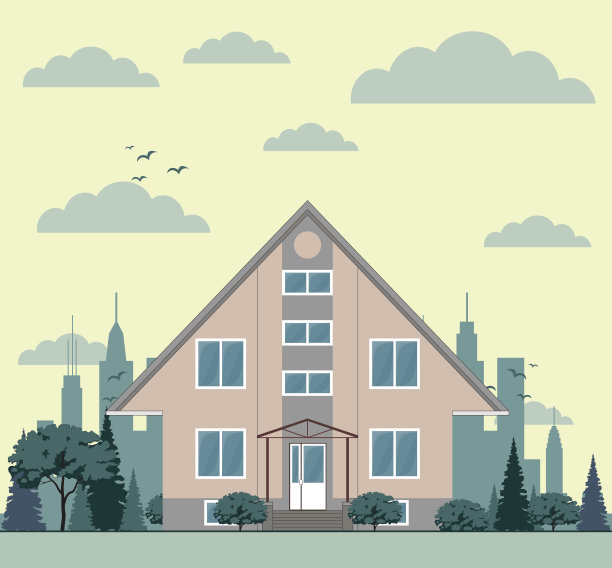 城市景观与联排别墅和树木图片下载