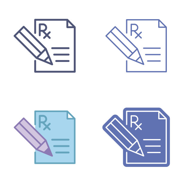 有笔和处方符号的文件。医药矢量轮廓图标。图片下载