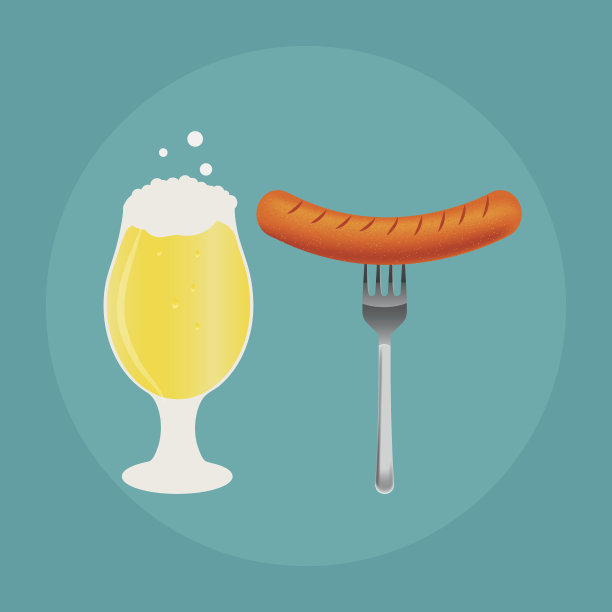 一套啤酒瓶，马克杯和小吃制作的扁平风格。图片下载