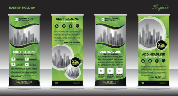 绿色滚动横幅模板矢量，传单，广告，x-横幅，海报，拉起设计，显示，布局矢量插图图片下载