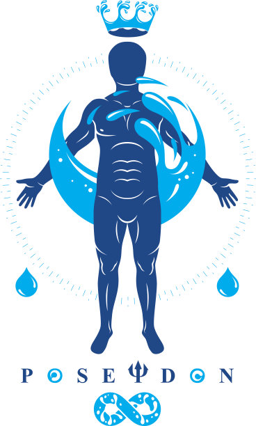 矢量图形插图强壮的男性，身体轮廓被水球包围。与自然和谐相处。图片下载