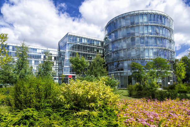 办公大楼前的绿色广场图片下载