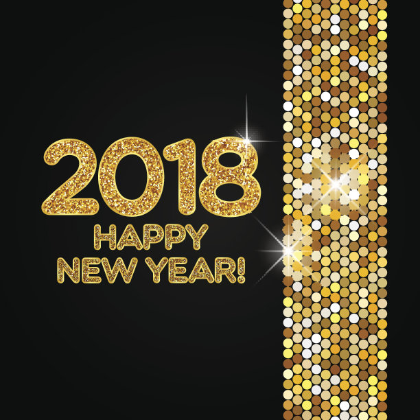 2018年新年快乐，金色闪烁背景图片下载