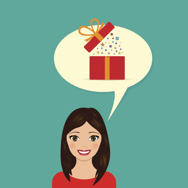 女孩梦想得到一份礼物。矢量插图。图片下载