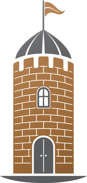 中世纪塔装饰孤立矢量插图。复古风格标签，纹章插图。华丽的城堡符号上孤立的白色背景。图片下载