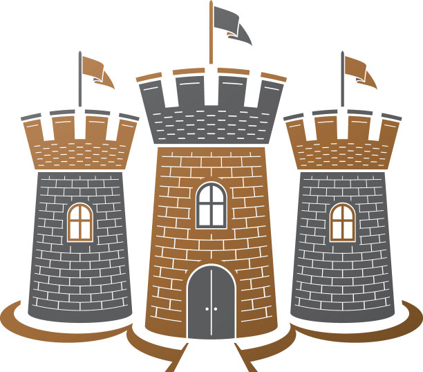 中世纪城堡装饰孤立矢量插图。古色古香的堡垒标志孤立在白色的背景上。图片下载
