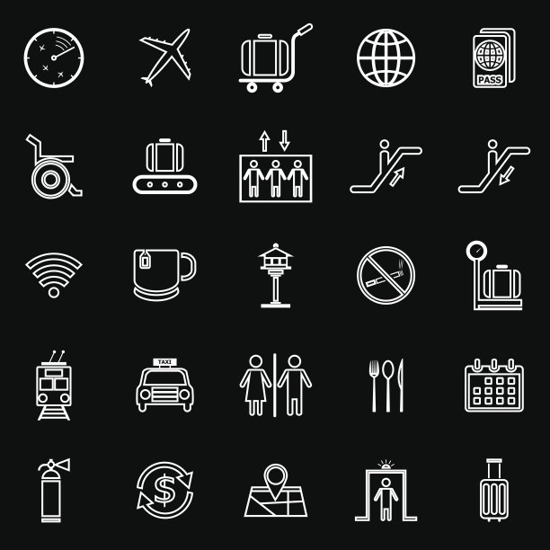 机场线图标在黑色背景图片下载