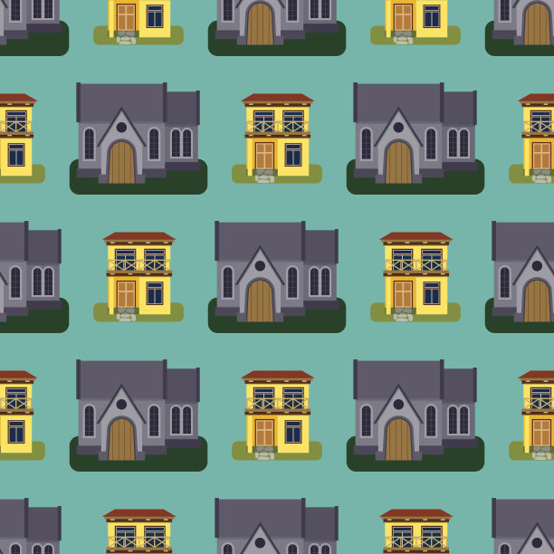 历史城市现代世界无缝模式特色住宅建筑正面立面矢量插图图片下载
