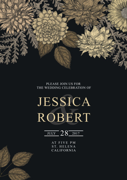 保存日期，婚礼请柬模板与浪漫的鲜花。矢量插图。图片下载