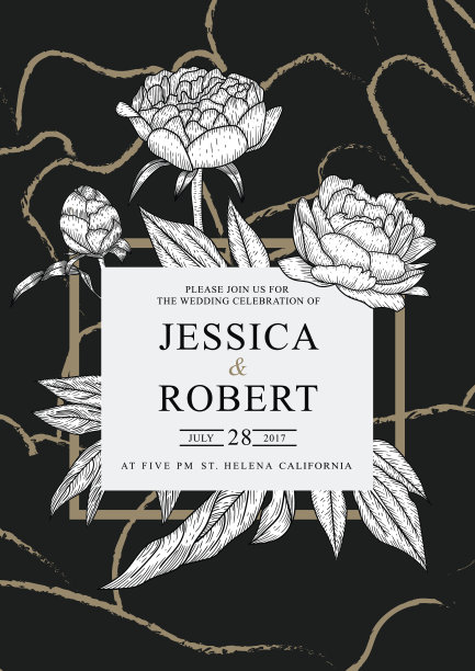 保存日期，婚礼请柬模板与浪漫的鲜花。矢量插图。图片下载