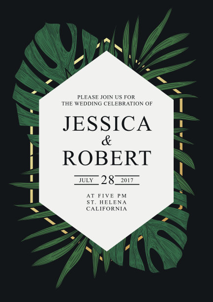 保存日期，婚礼热带庆祝请帖模板。矢量插图。图片下载