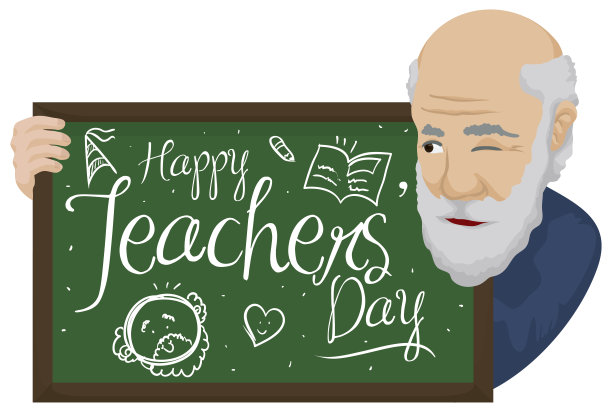 高级导师和他的学生在黑板上的问候图片下载