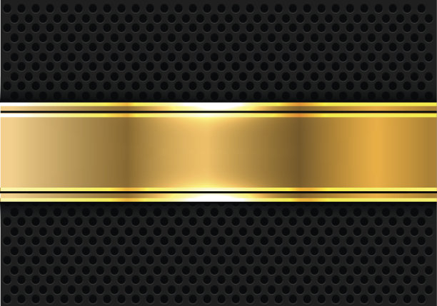 抽象的金色旗帜上灰色圆圈网格设计现代豪华未来主义背景矢量插图。图片下载