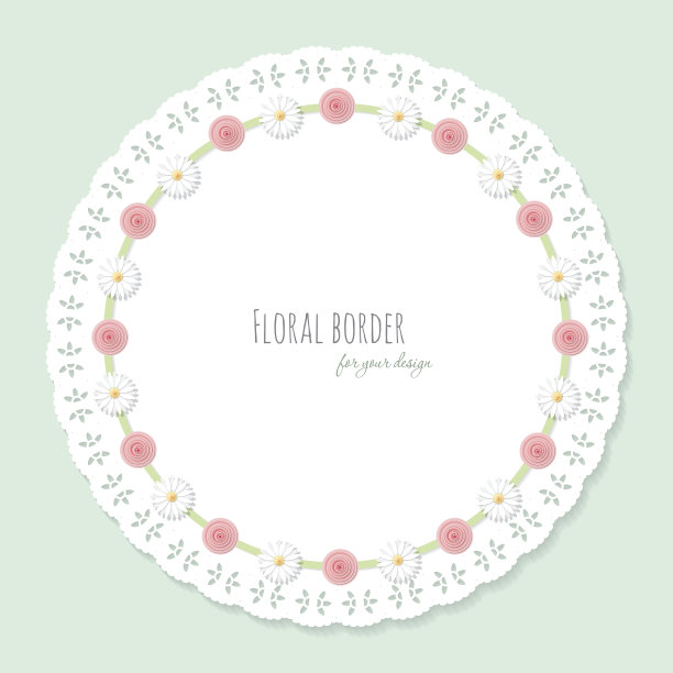 可爱的小垫框装饰着花。为婴儿洗礼，婚礼，剪贴簿设计的寒酸别致的设计。图片下载