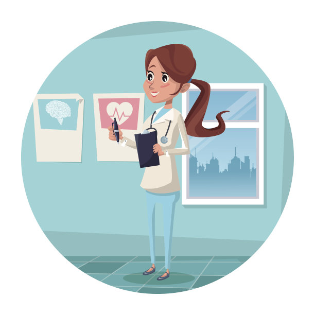 圆形框架与彩色场景医院房间与女性治疗师图片下载