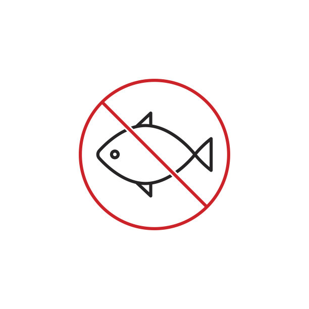 白色背景上禁止钓鱼、吃鱼的标志图片下载