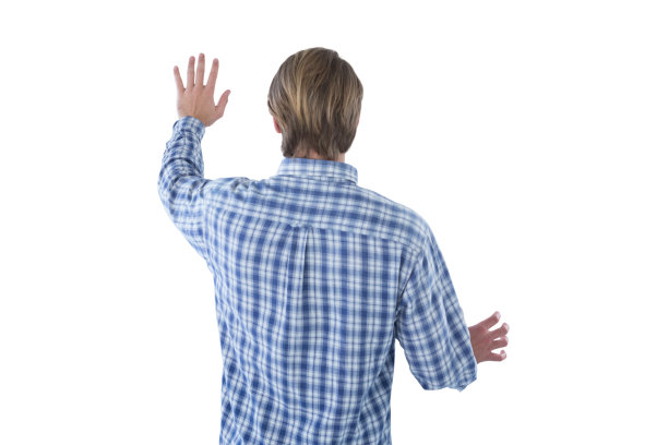 商人使用虚拟屏幕的后视图图片下载