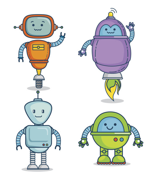 一套可爱的卡通机器人技术图片下载