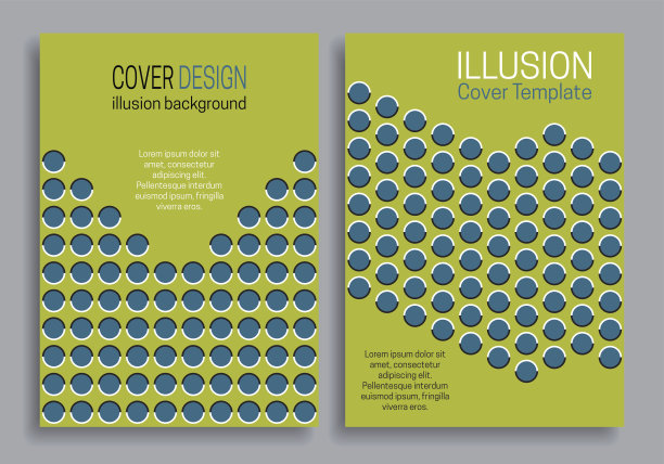 蓝色绿皮书封面模板与光学运动错觉设计。图片下载
