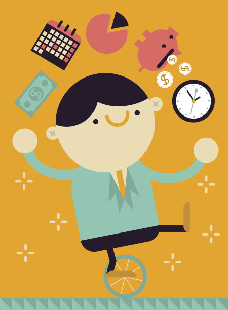 商人骑着独轮车同时处理一组图标素材图片