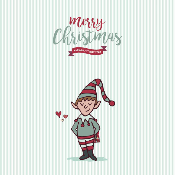 圣诞和新年假期小精灵卡通卡片图片下载