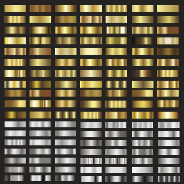 一套金色和银色渐变纹理。向量。素材图片