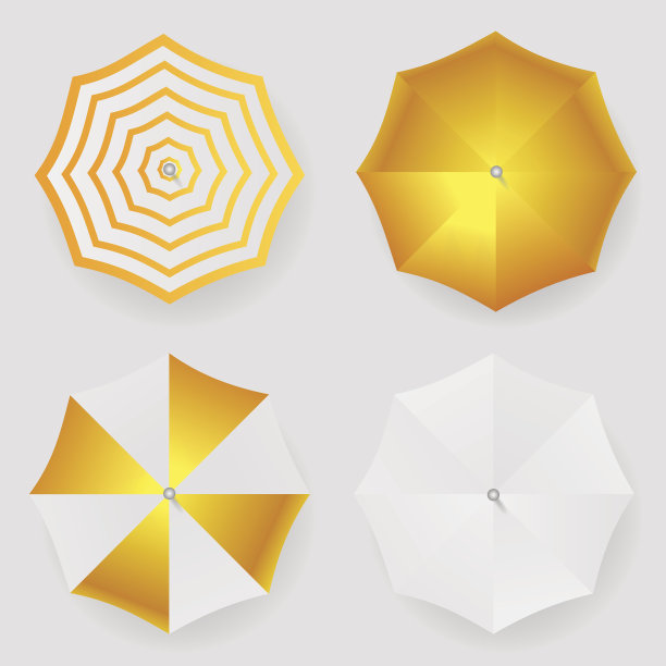 一套白色黄色条纹空白经典打开圆形雨伞。俯视图模拟起来。向量图片下载