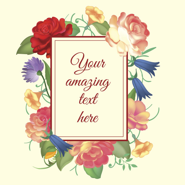 矢量插图的复古框架上的花卉背景的邀请和生日贺卡。图片下载