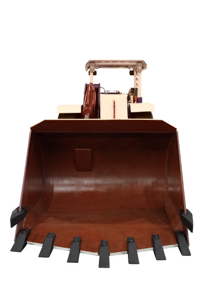 挖掘机铲斗，从前面看，现代推土机，孤立在白色背景上图片下载