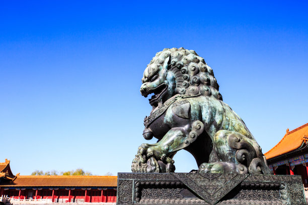 中国北京紫禁城的铜狮图片下载