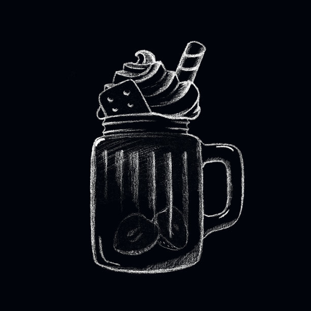 白色粉笔冰咖啡饮料在黑板上。喝杯孤立。玻璃杯里的甜点。图片下载