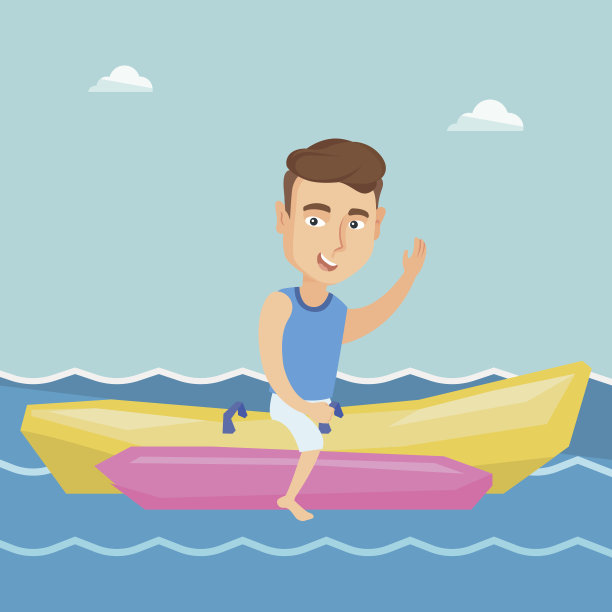 游客骑香蕉船矢量插图图片下载