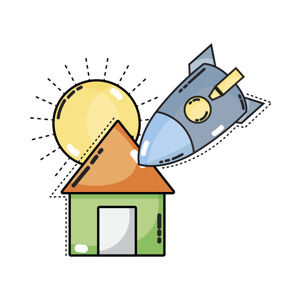 太阳和火箭撞到了屋顶上的房子图片下载