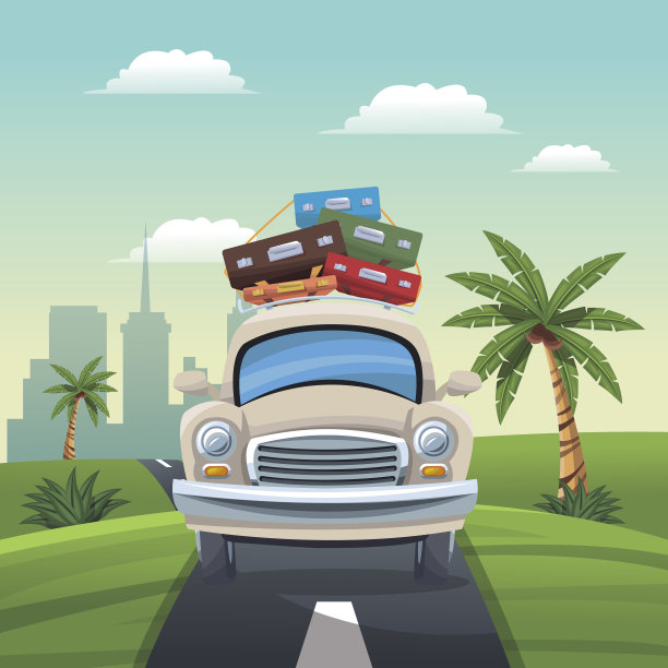 车不同行李旅行道路景观城市背景图片下载