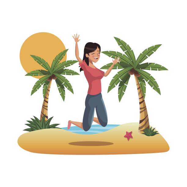 美丽精力充沛的年轻女子在海滩上伟大的跳跃图片下载