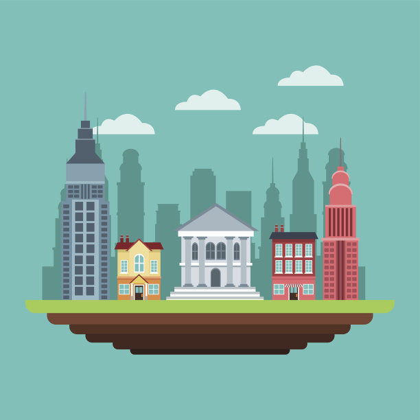 建筑市场银行住宅城市风格设计图片下载