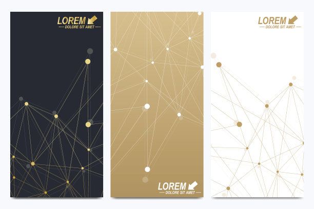 现代金色的矢量传单，横幅。现代时尚的多边形图案与连接的线和点。分子和通信背景的医学，科学，技术，化学图片下载
