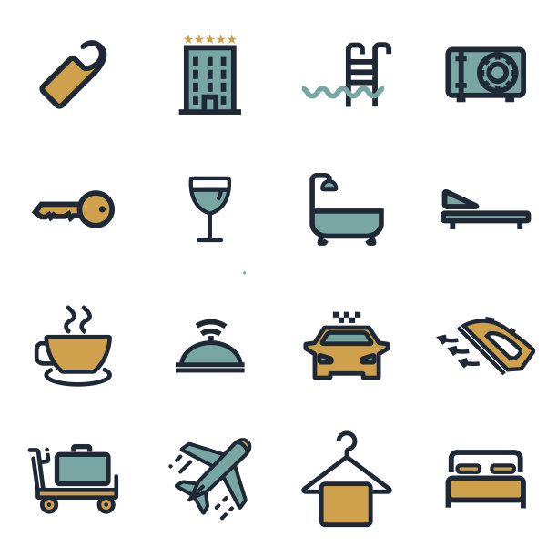 矢量平面酒店图标集图片下载