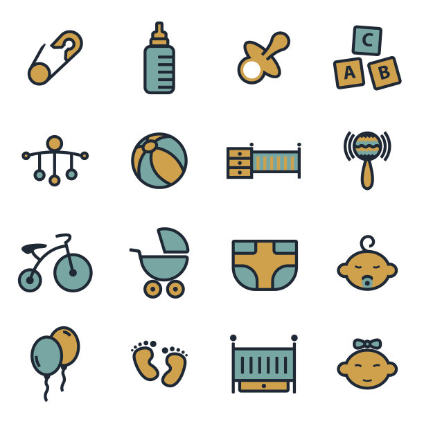 矢量平面婴儿图标集图片下载