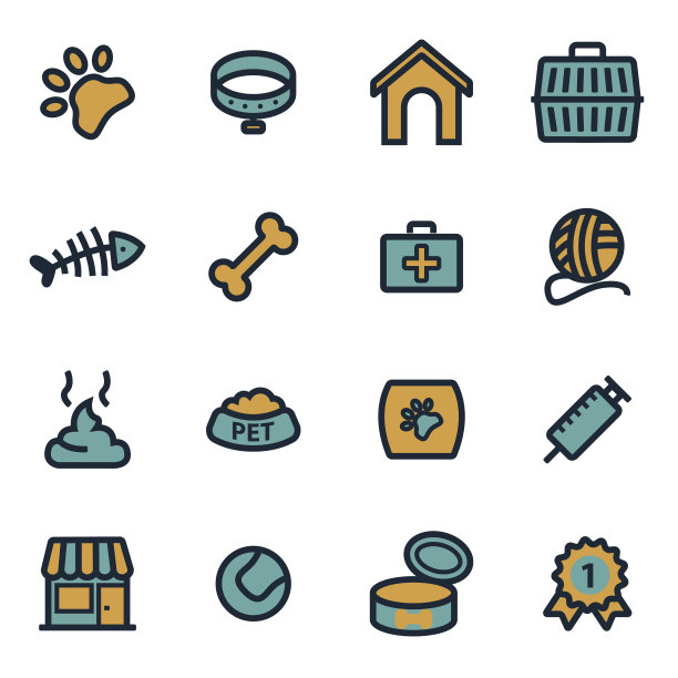 矢量平面宠物图标集图片下载