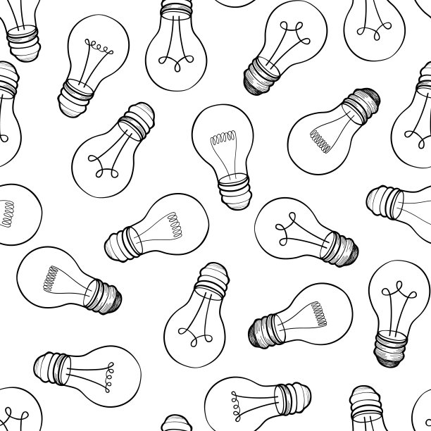 灯泡孤立在白色背景。电灯无缝图案。涂鸦线条素描点缀图片下载