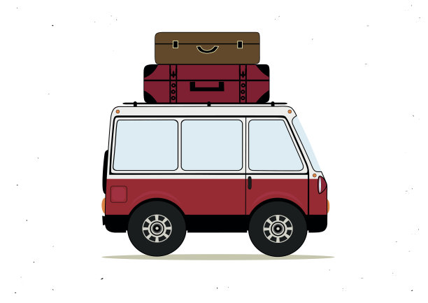 卡通红色小巴手提箱图片下载