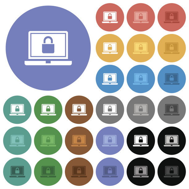 锁定笔记本电脑圆形平面多色图标图片下载